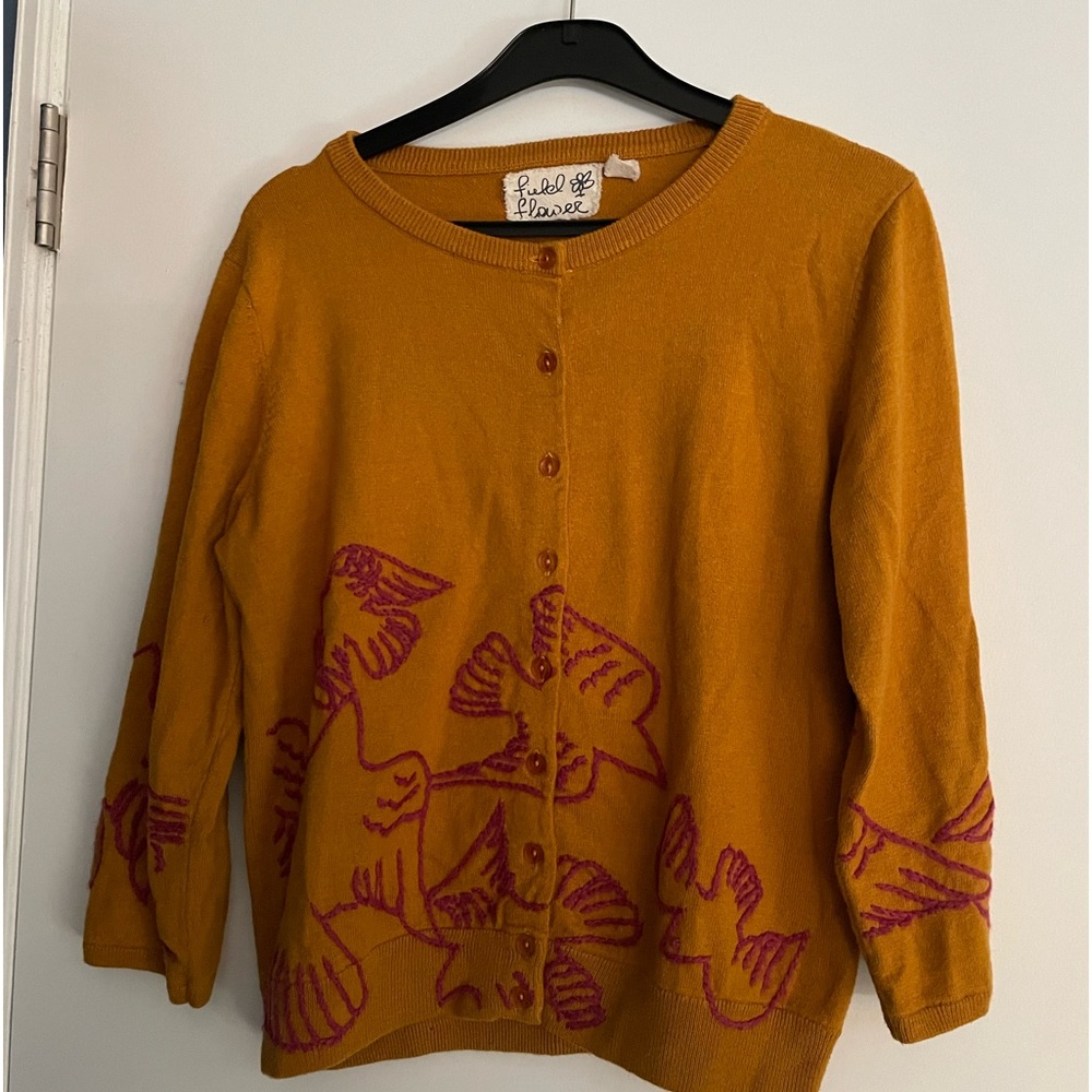 Anthropologie Field Flower Embroidered Dove Cardi